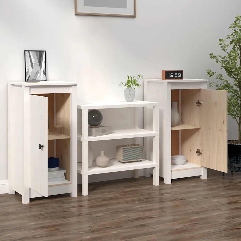 Credenze 2 pz Bianche 39x35x80 cm in Legno Massello di Pino 813727
