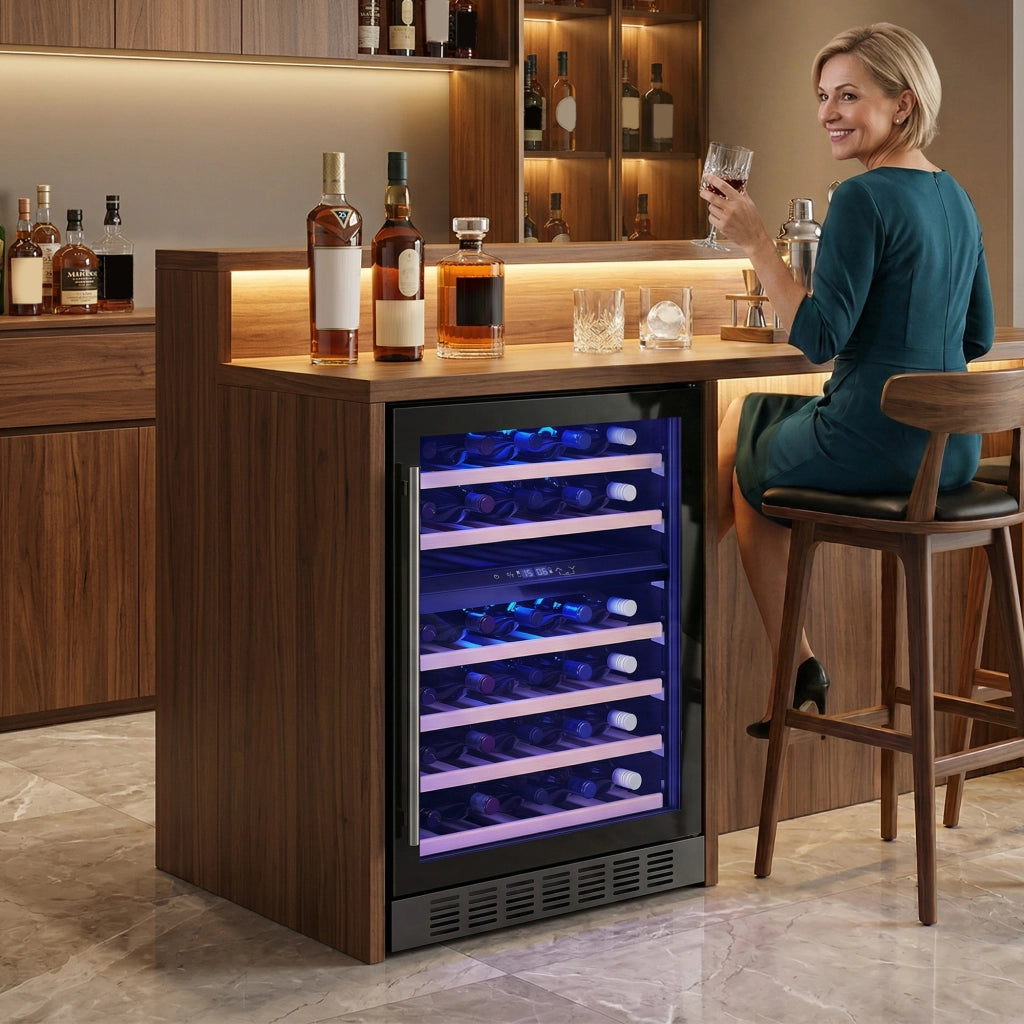 Cantinetta Vino Doppia Temperatura 5¨C18¡ãC ¨C Zephmum ¨C Nero, Vetro Temperato, 46 Bottiglie 131L