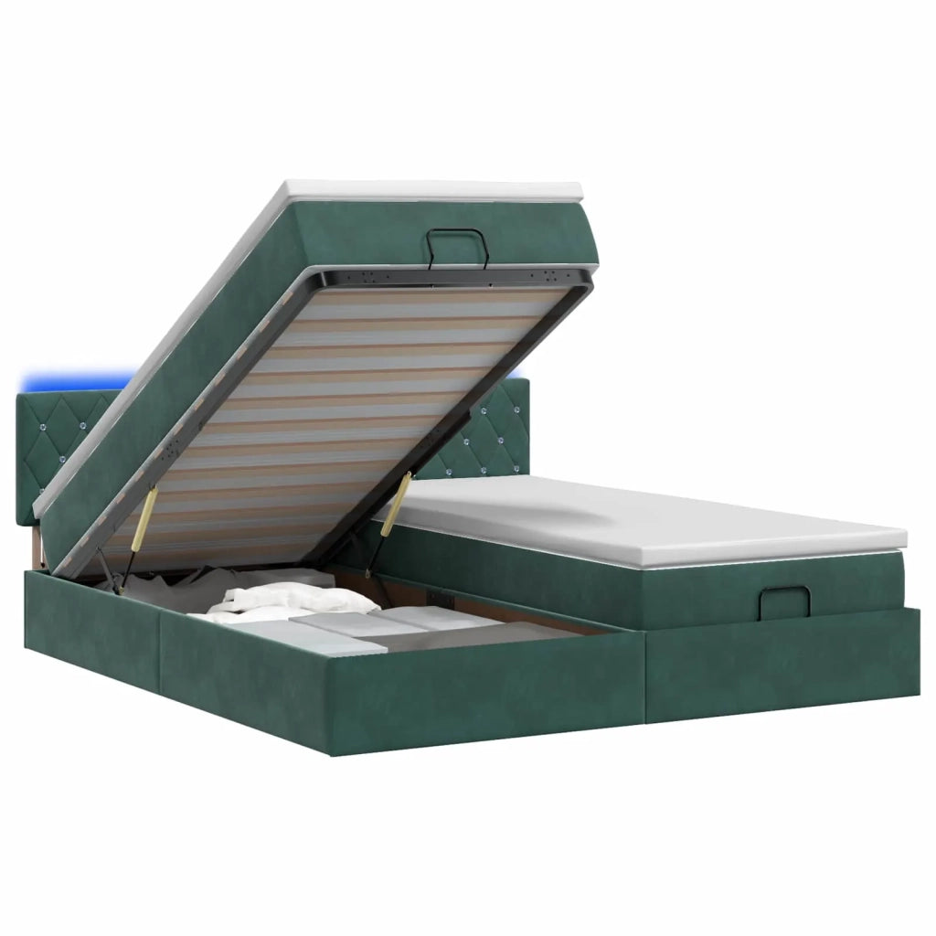 Letto Ottomano con Materasso e LED Verde Scuro 180 x 200 cm 3457317