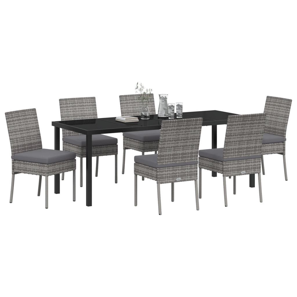 Set da Pranzo da Giardino 7 Pezzi Grigio Polyrattan