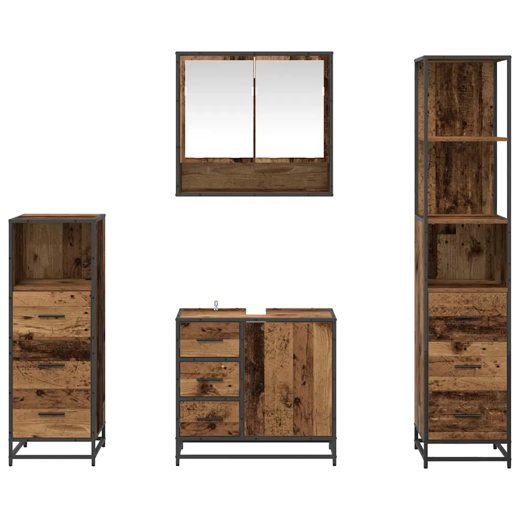 Set di mobili per il bagno con cassetto 4 pcs Legno vecchio 3402497
