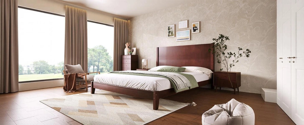 Letto per adulti 160 × 200 cm con testiera, rete inclusa, senza materasso, in MDF e betulla, marrone