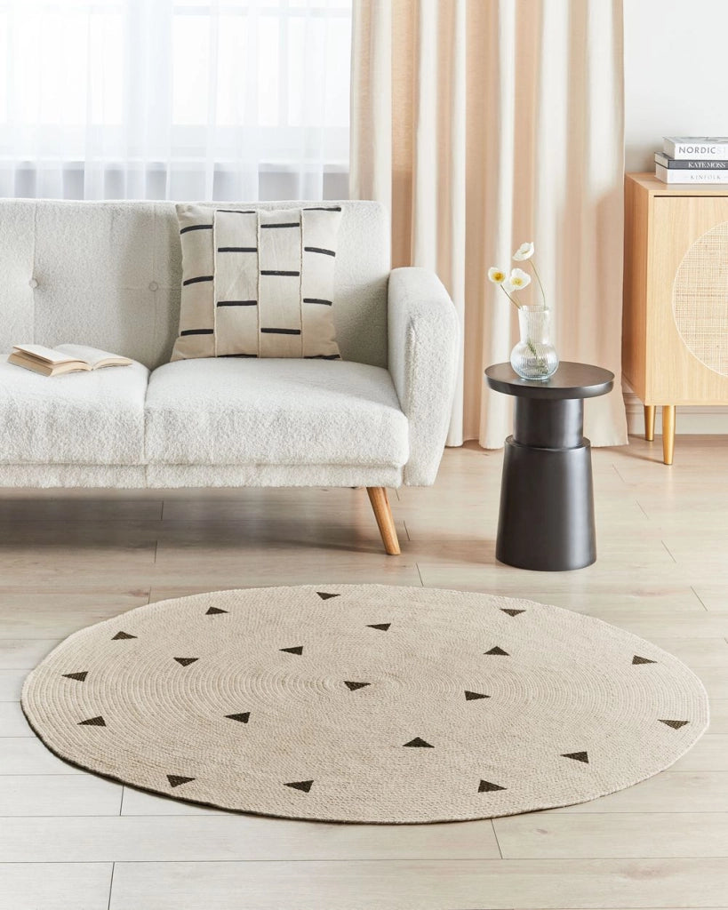 Tappeto rotondo in cotone con motivo geometrico ø 140 cm Beige soggiorno camera da letto moderno