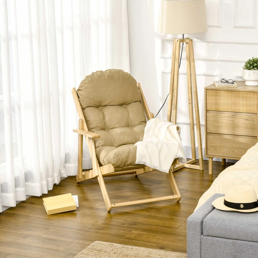 Poltrona relax pieghevole in tessuto, schienale regolabile a 3 posizioni, 71 x 89 x 96 cm, marrone