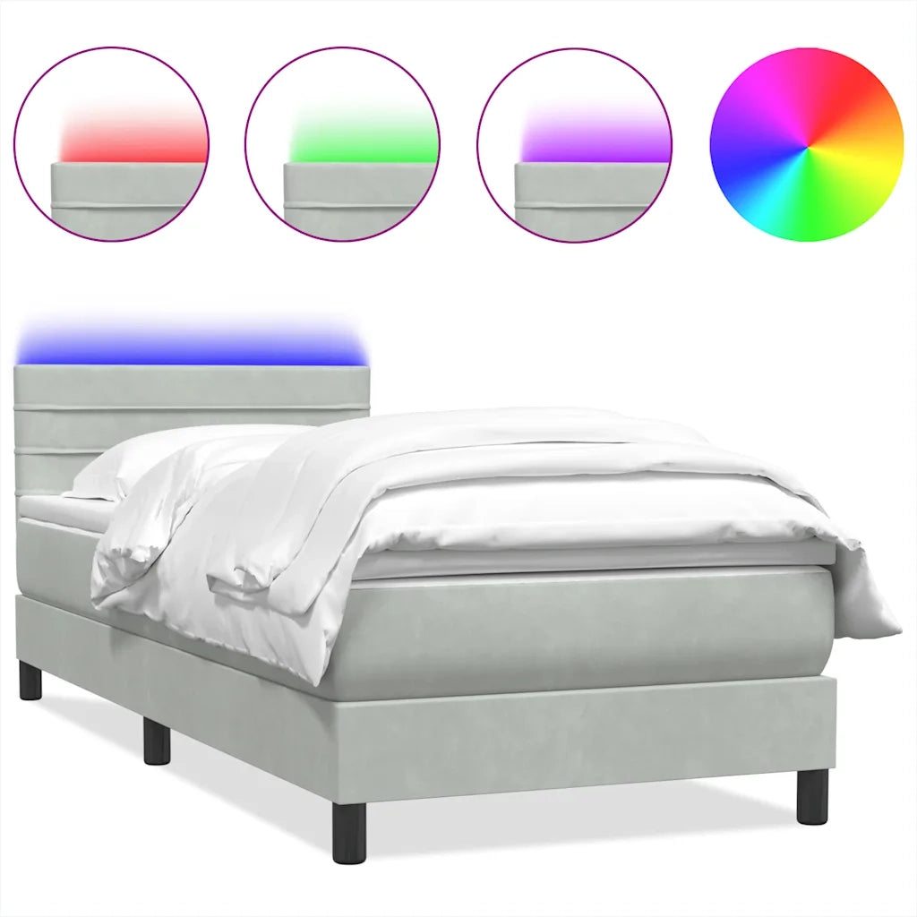 Letto singolo | Letto per adulti | Letto a Molle con Materasso e LED Grigio Chiaro 80x210 cm Velluto