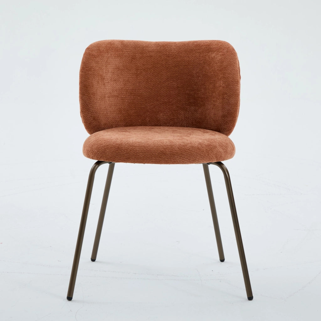 Sedia da Pranzo Imbottita in Velluto ¨C MINIMAL ¨C Gambe in Metallo Bronzo, Arancione