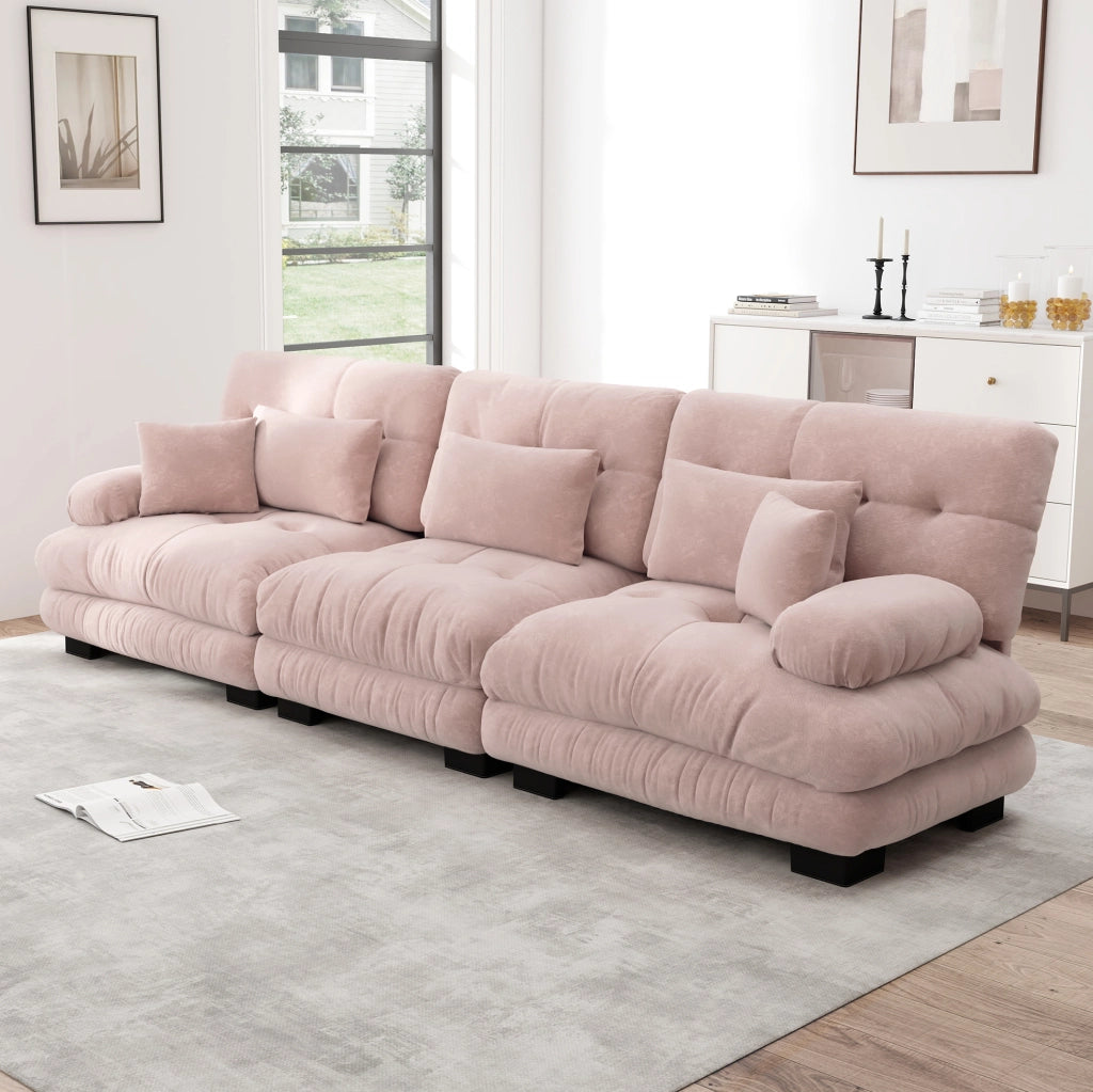 Divano modulare 3 posti con seduta profonda in chenille vintage rosa