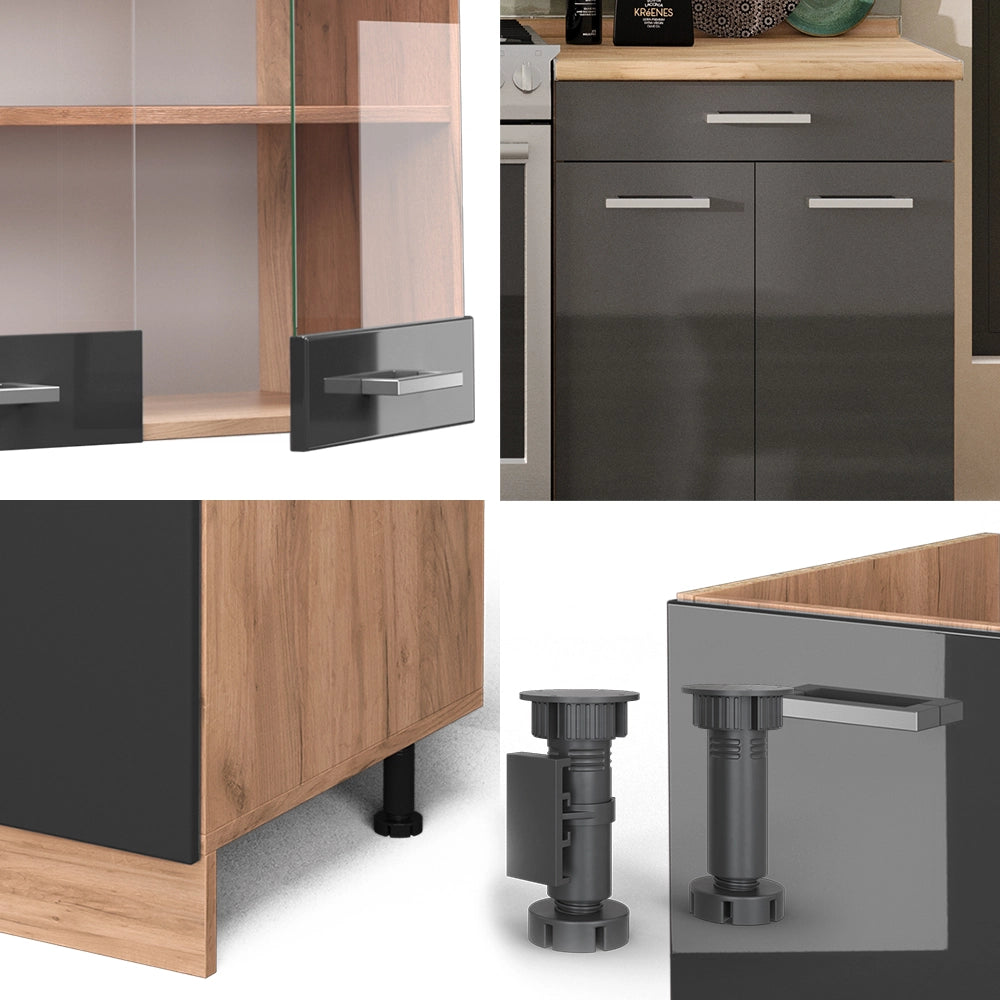 Vicco Cucina componibile Antracite lucido/oro power oak 200 cm senza piano di lavoro