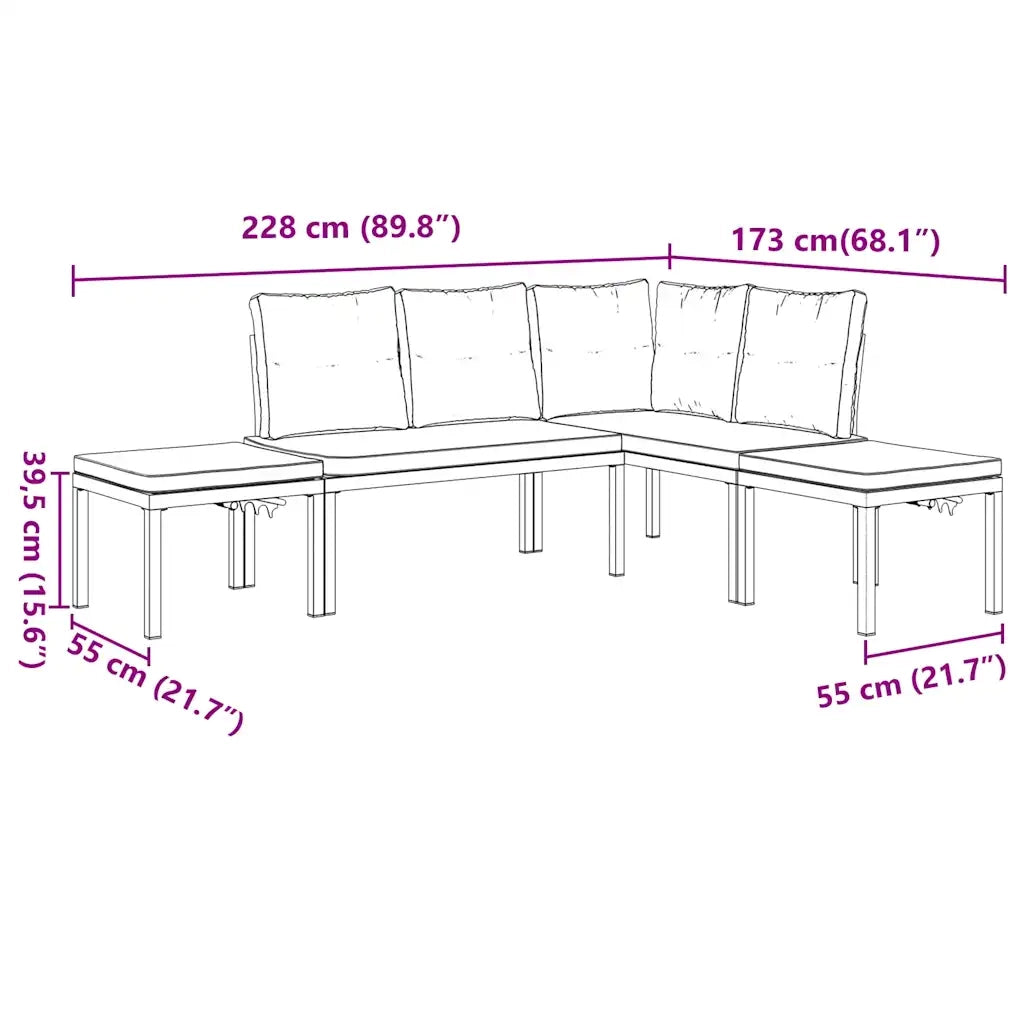 Divani Giardino con Cuscini 4pz Neri Acciaio Verniciato Polvere 3283661