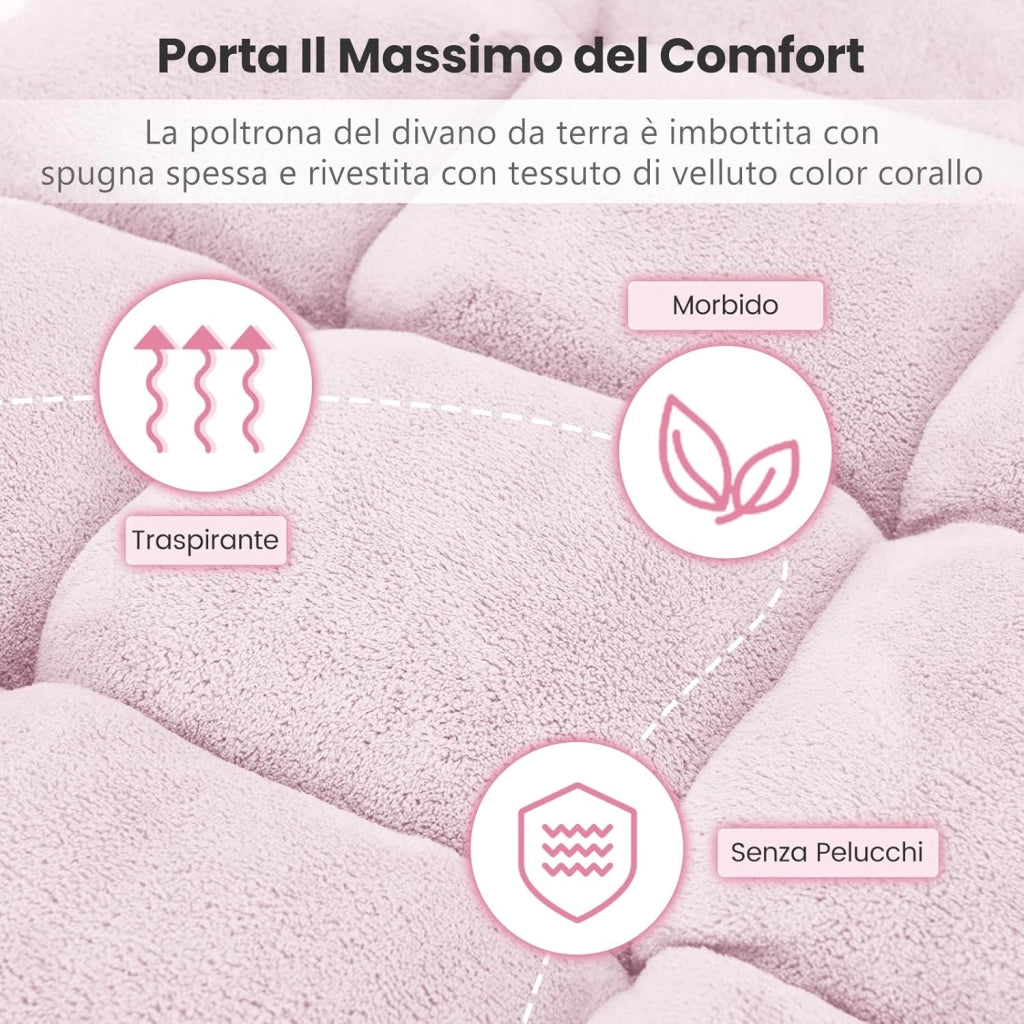 Sedia da Pavimento, Sedia Imbottita Regolabile in 14 Posizioni, Poltrona Salotto per Relax, Yoga, Lettura (Rosa chiara)