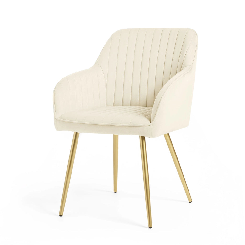 Set di 6 Sedie in velluto con cuciture verticali FLORENCE Crema gambe oro