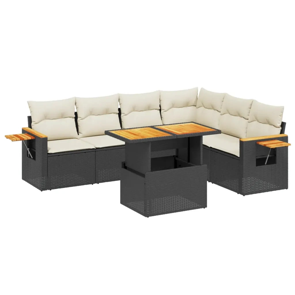 Set Divani da Giardino con Cuscini 7pz Nero Polyrattancod mxl 89023