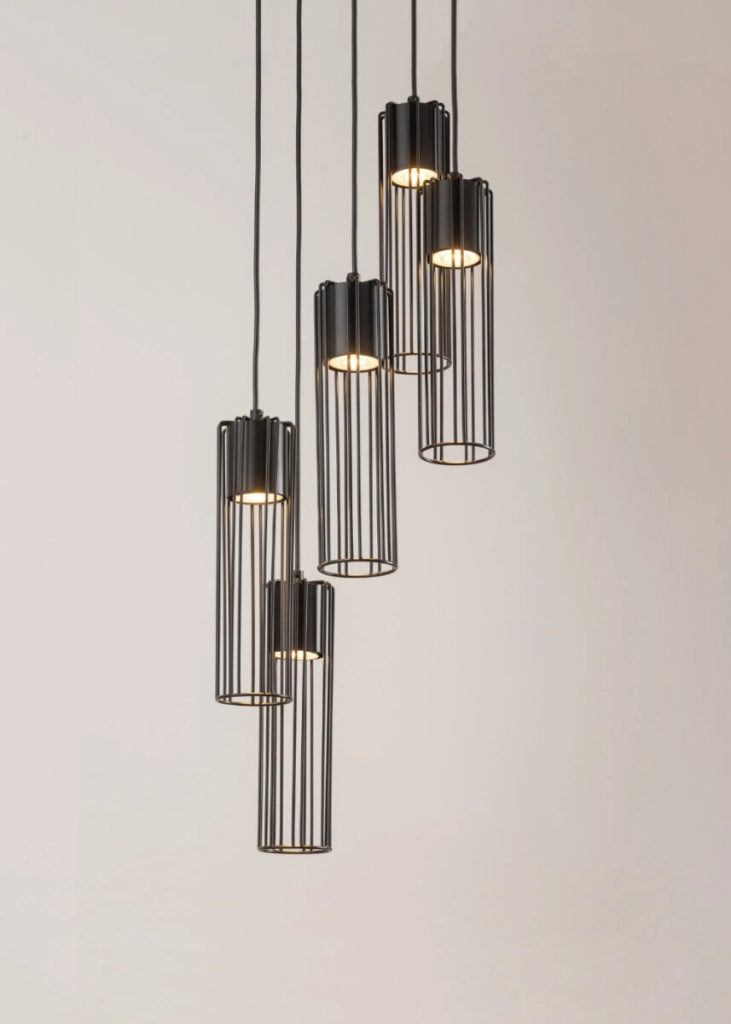 Lampada sospesa industriale nera tonda 5xGU10 Fobia Sigma