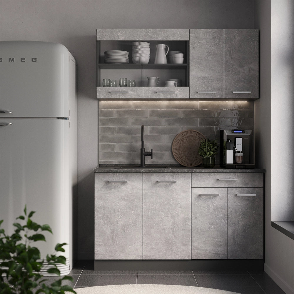 Vicco Cucina completa Calcestruzzo/antracite 140 cm senza piano di lavoro