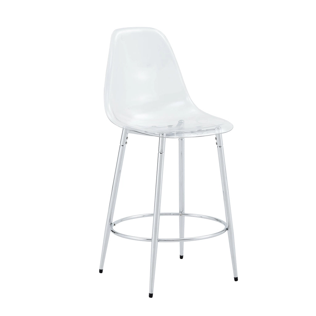 Set tavolo cucina e sedie con 1 tavolo bar e 2 sgabelli; poggiapiedi; in vetro; metallo e plastica trasparente