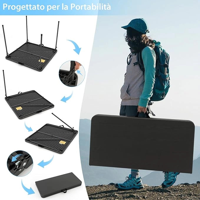 Tavolo da Campeggio Pieghevole, Tavolo da Picnic Portatile con Maniglia, Tavolino da Pranzo Leggero per Esterni con Piano in HDPE, Portata 100 kg (Grigio)