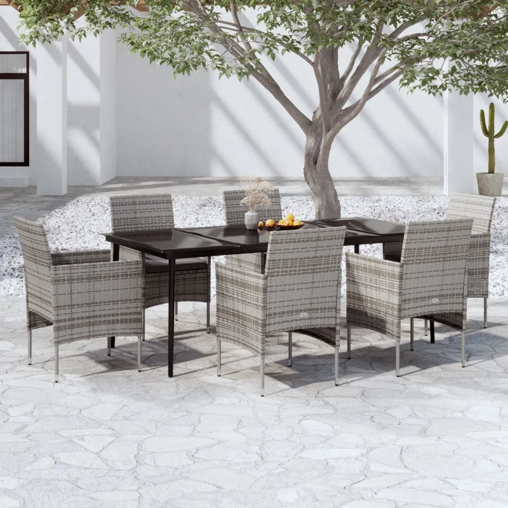 Set da Pranzo da Giardino 7 pz con Cuscini Grigio e Nero 3099315