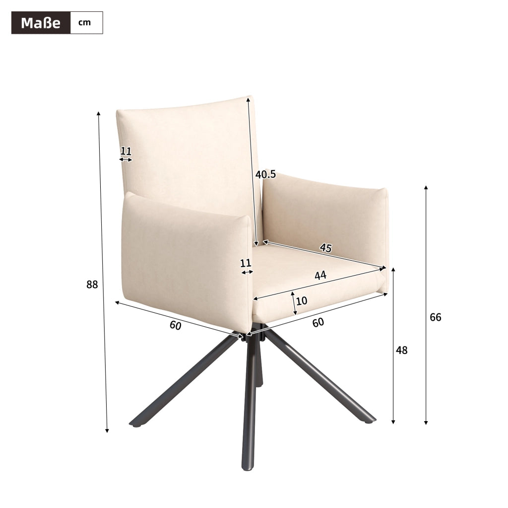 Set di 4 sedie girevoli con schienale ergonomico in velluto beige