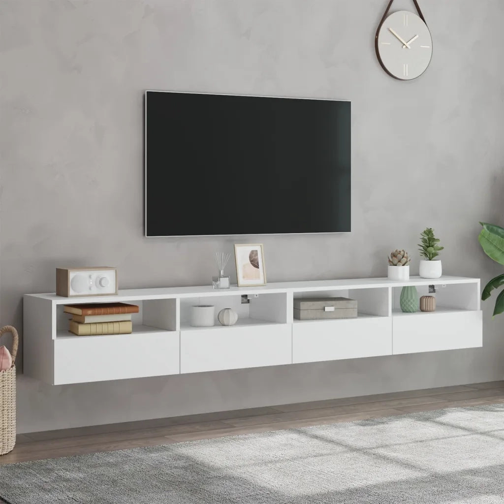 Mobili TV a Parete 2pz Bianchi 100x30x30 cm Legno Multistrato 836883