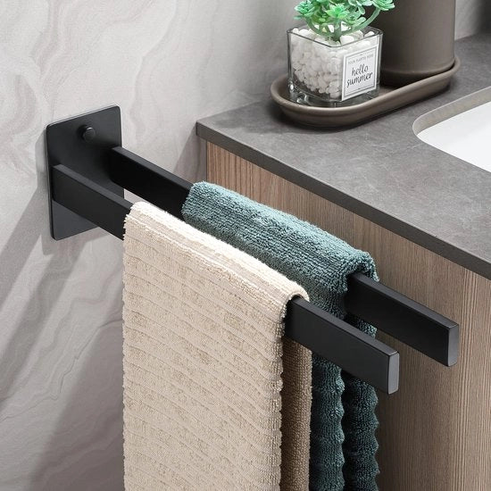 Sostegno per Asciugamano a Vela a Quattro Vie con Sostegno per Asciugamano a Due Vie in Acciaio Inossidabile Nero Lucido, Sostegno per Asciugamano a Due Braccia per Bagno e Cucina, 38CM