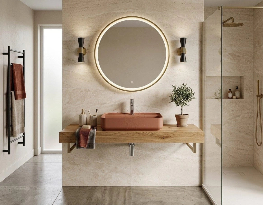 Lavabo rettangolare da appoggio senza troppo pieno in ceramica con foro rubinetto - Terracotta Opaco