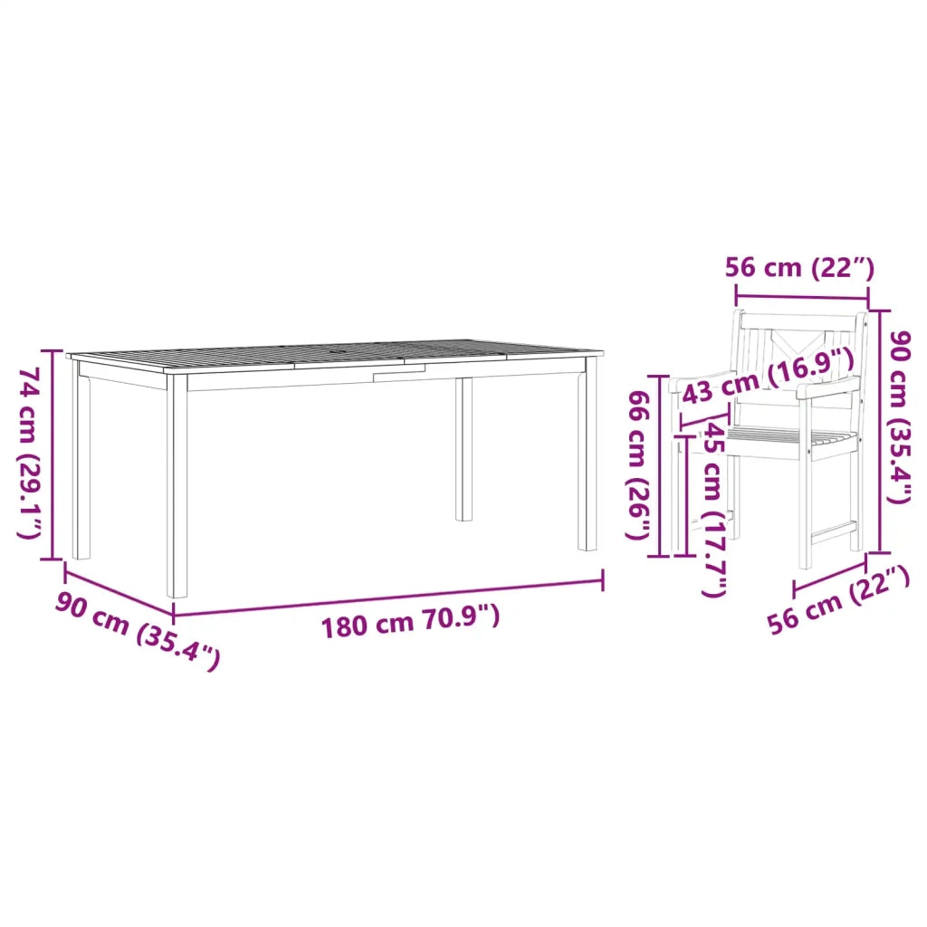 Set da Pranzo per Giardino 9 pcs Marrone 3375661