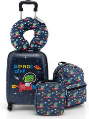5 Pezzi Valigia per Bambini, Valigia con ManicoTelescopico da 16" con 13" Zainetto, Cuscino per Il Collo, Etichetta per Bagaglio, Borsa per Il Pranzo, con Ruote Girevoli a 360 ° (Modello 2)