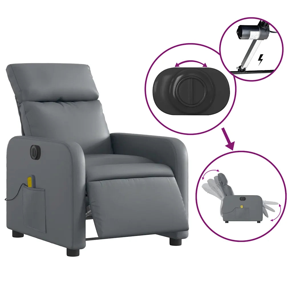 Poltrona Massaggiante Elettrica Reclinabile Grigio Similpelle 3206745