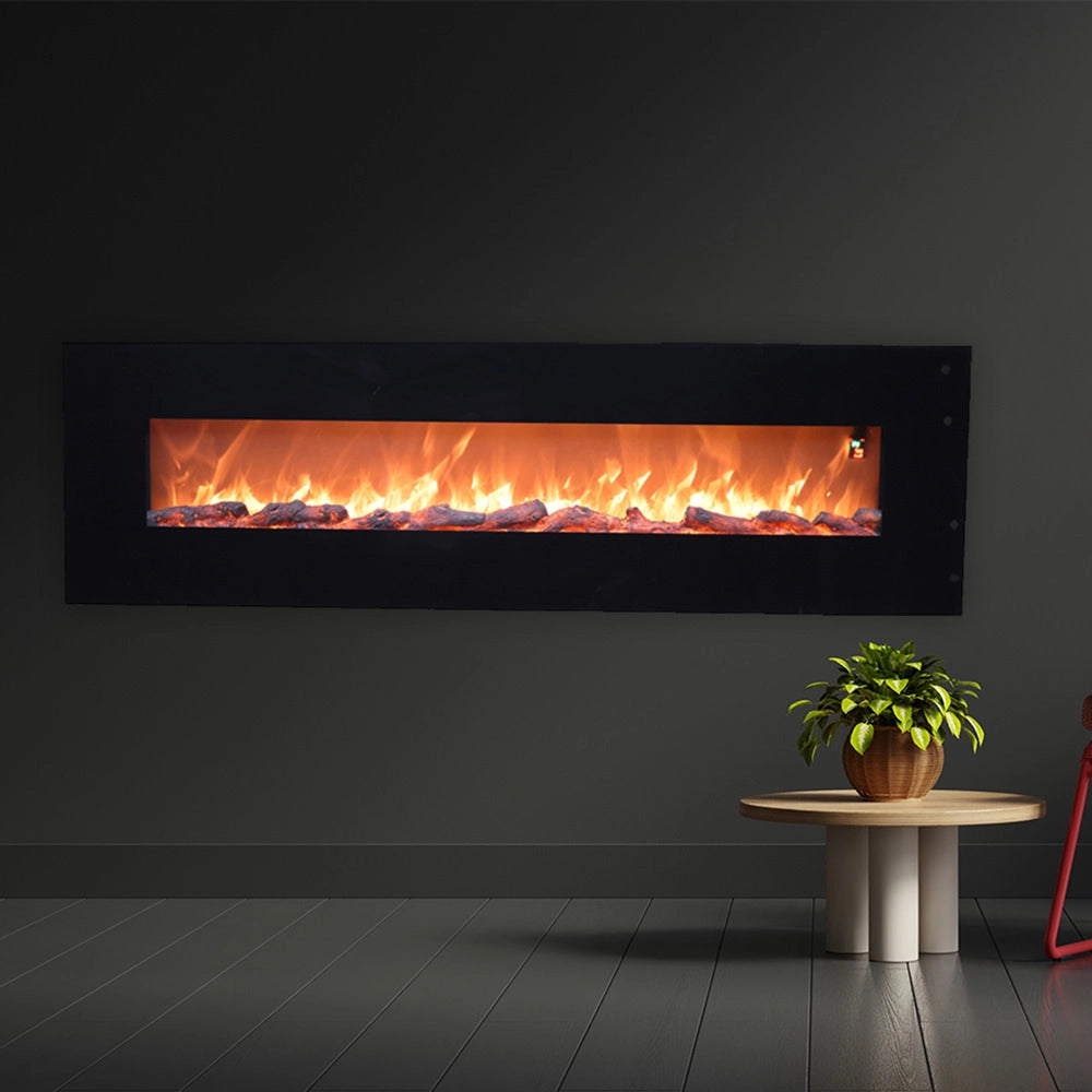 Camino Elettrico da Parete 182,5x55x13,9 cm 1500W Effetto Fiamma Sined Pordoi Nero