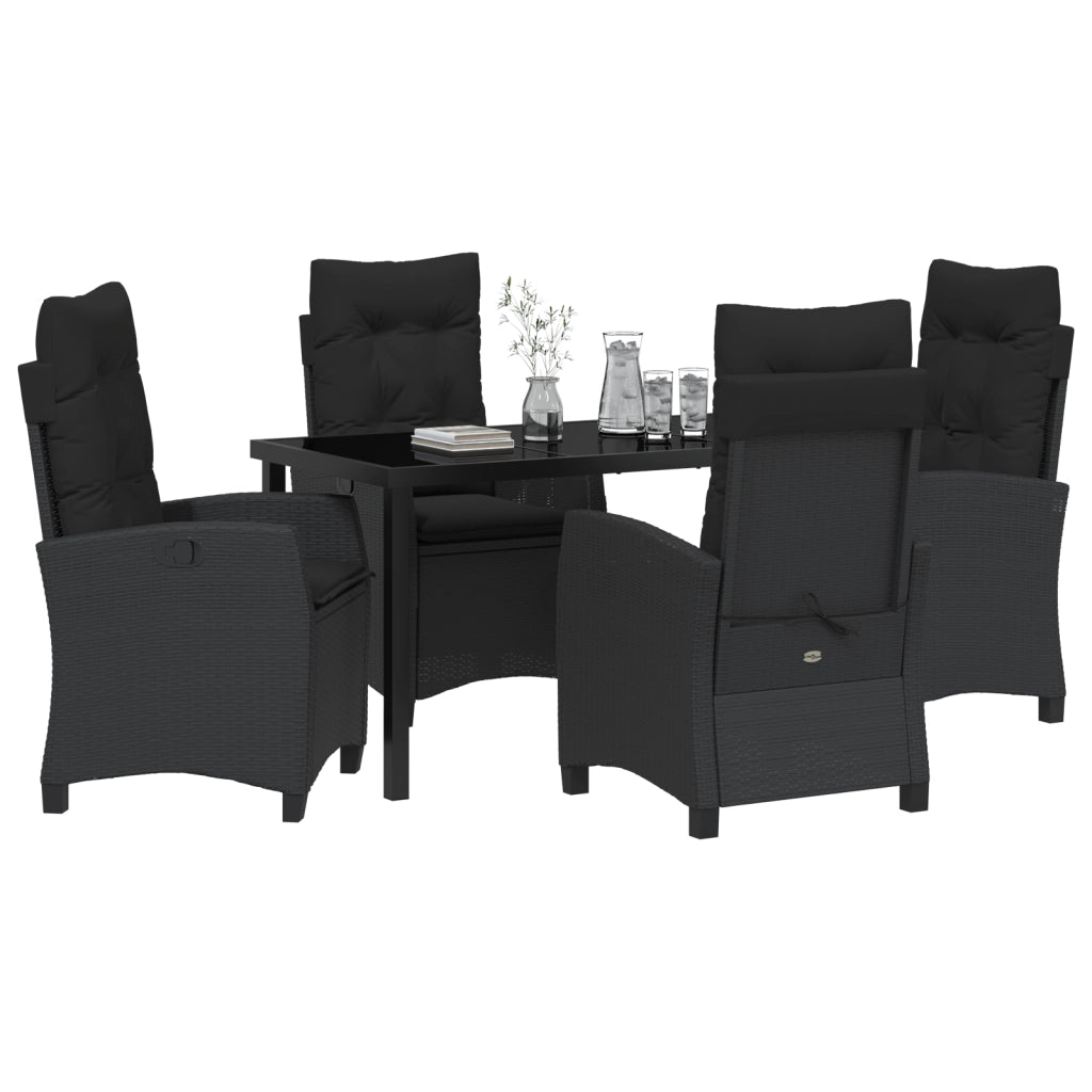 Set Pranzo da Giardino 5 Pezzi con Cuscini Neri Poly Rattan