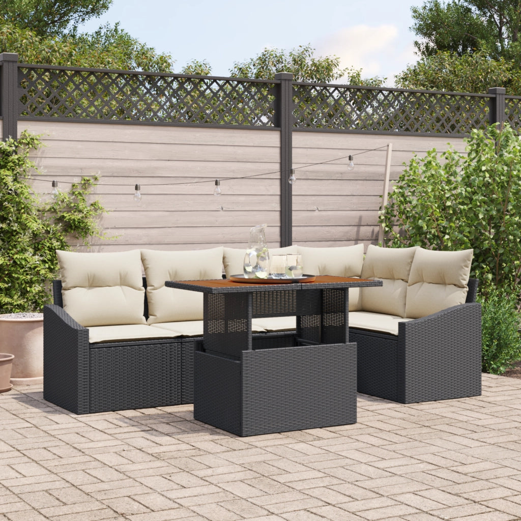 Set di divani da giardino 6 pezzi con cuscini in polyrattan nero