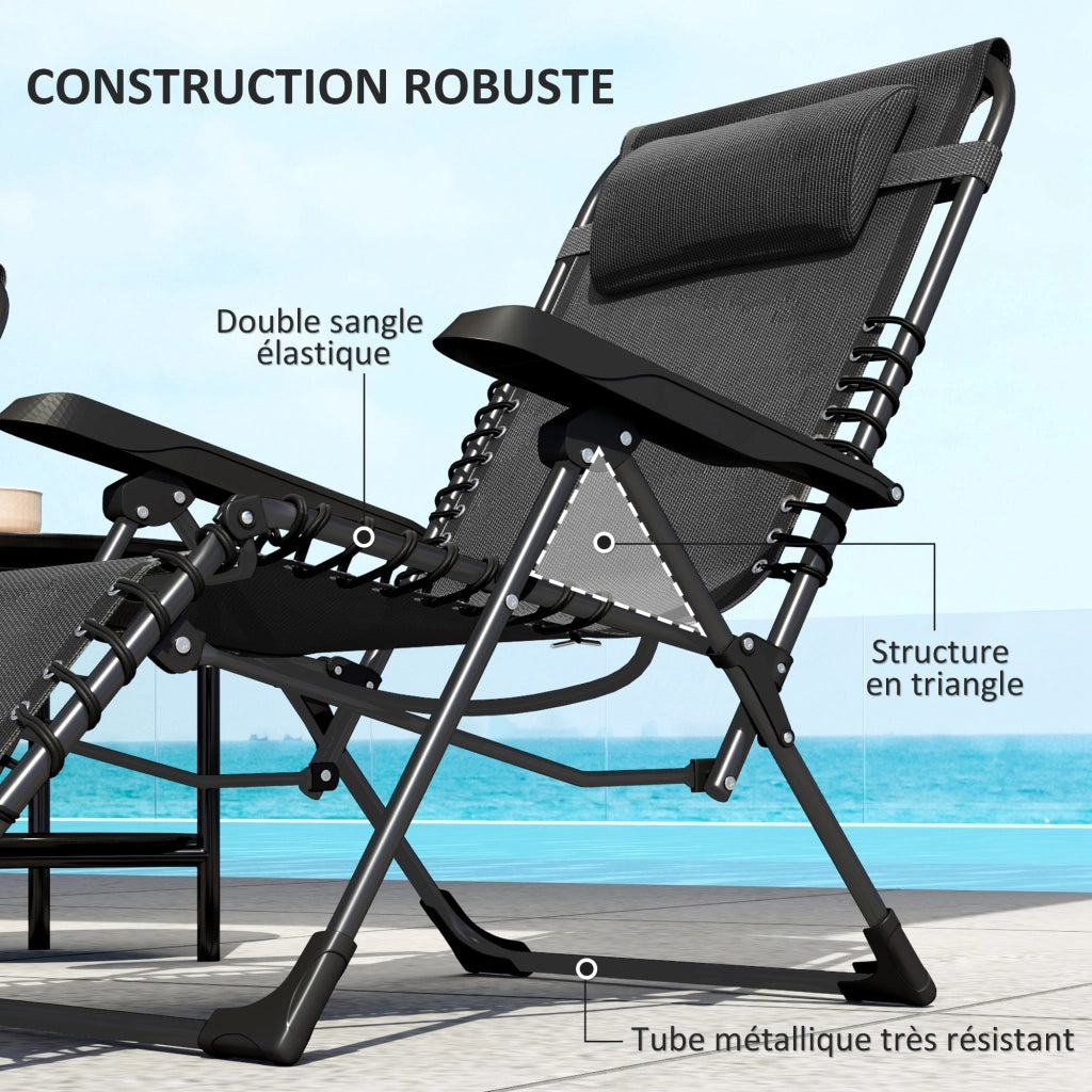 Set 2 lettini prendisole pieghevoli reclinabili con poggiatesta in textilene ¨C Xylo ¨C 90x65x112 cm nero