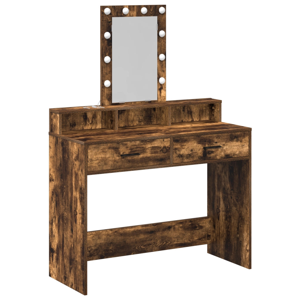 Tavolo da Trucco con Luci LED Rovere Affumicato 100x41x140 cm