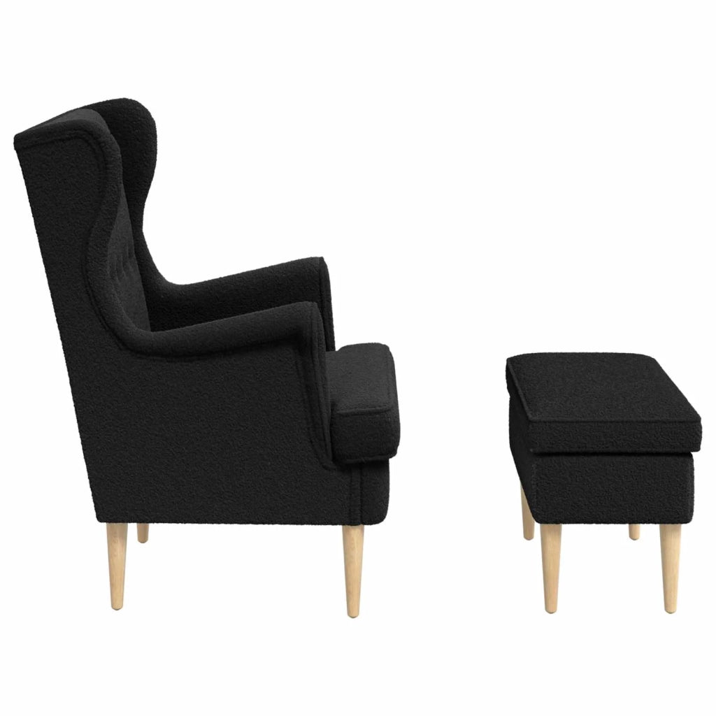Poltrona con Ottomano 2 pz Nero Bouclé 3418837