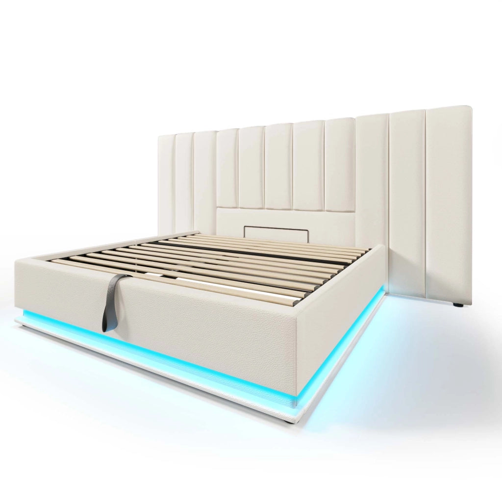 Letti contenitori 160x200 cm con LED e ricarica USB-C; PU bianco (Senza materasso)