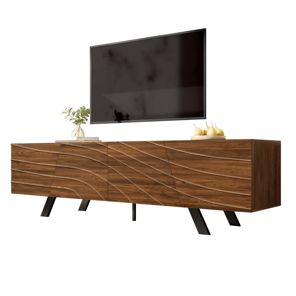 Mobile TV 160x39x50.5 cm; frontale ondulato con grande spazio contenitore; MDF; noce