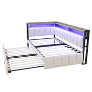 Letto estraibile singolo 90×200 cm con LED; ripiani; USB e Type-C; senza materasso; tessuto; beige