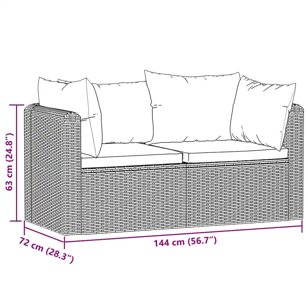 Set Divani da Giardino 2 pz con Cuscini in Polyrattan Nero 46556