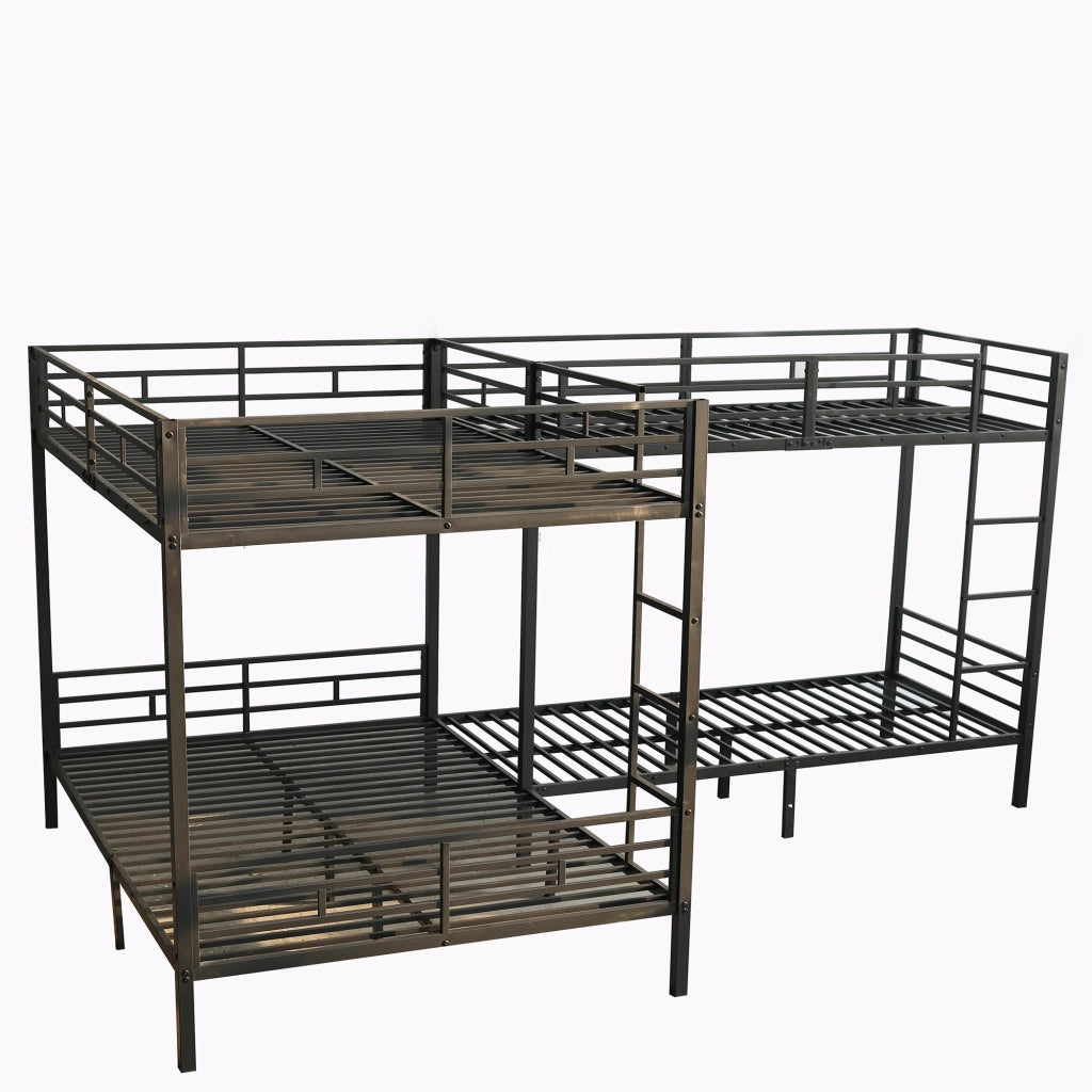 Letto a Castello 90x200 cm e 140x200 cm - Scala a 3 Gradini e Rete a Doghe - Nero