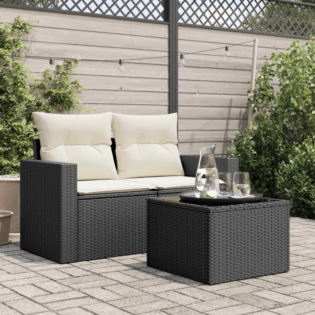 Tavolo da giardino con piano in vetro nero 55x55x37 cm in polyrattan 365969