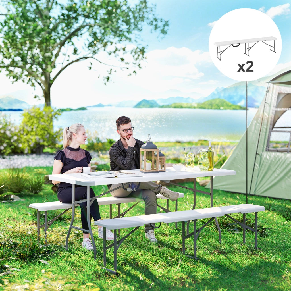 Panche da giardino pieghevoli 2 pezzi ¨C zephmum ¨C Bianco 182x28x42 cm