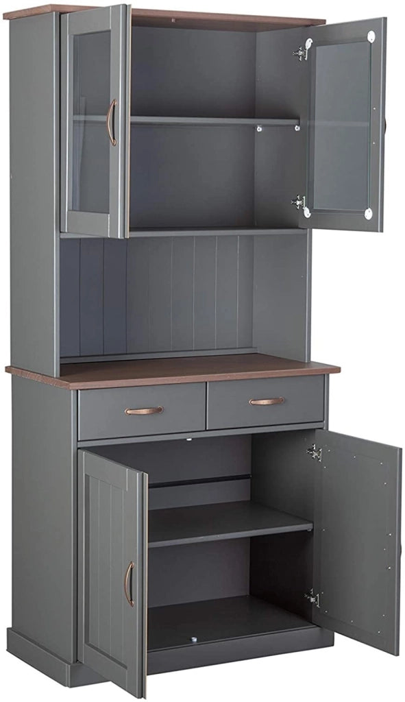 MOBILE SOGGIORNO CREDENZA VETRINA LUZERNA  2+2 ANTE + 2 CASSETTI 90x45x191H PINO MASSELLO VERNICIATO GRIGIO E MARRONE SEPPIA