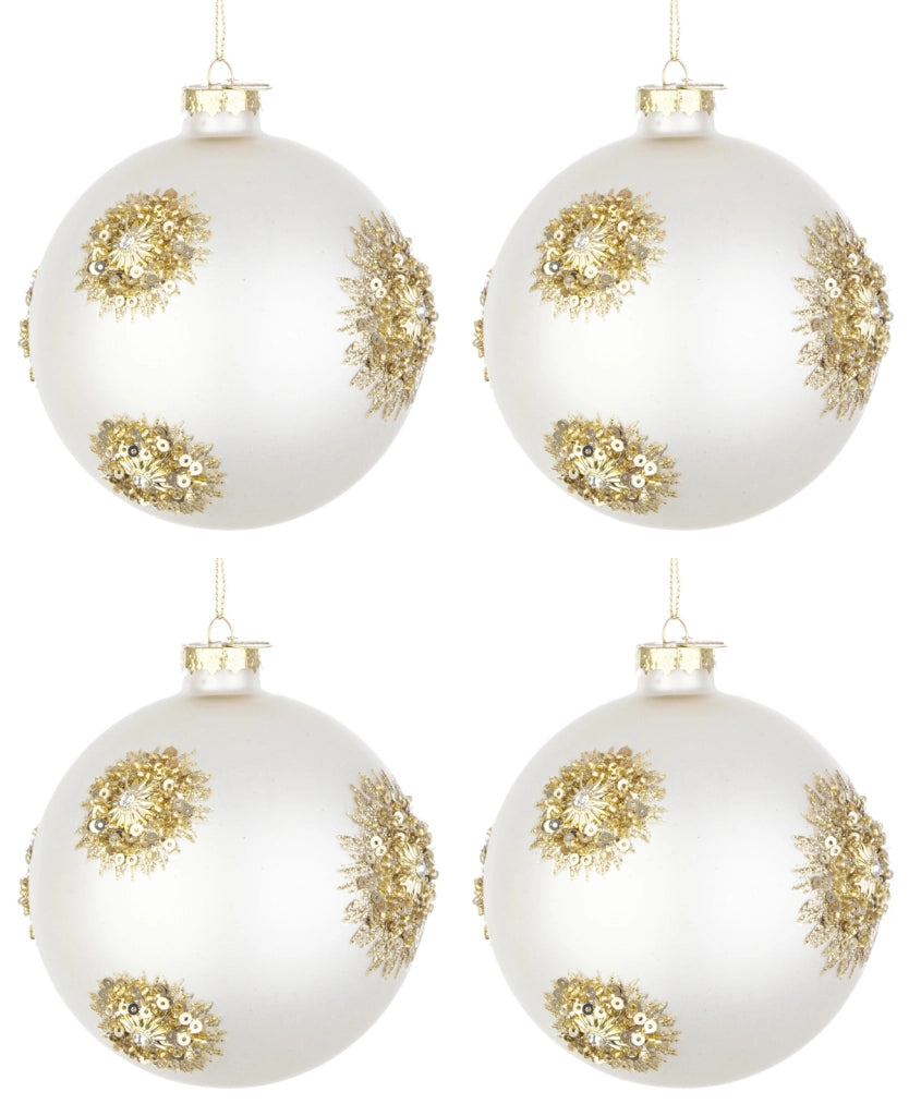 Palline di Natale in Vetro Bianco Oro Addobbi Decorazioni Albero Fairy Bizzotto Diametro: 100 mm