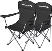 Set a 2 posti con schienale alto, braccioli, supporto per bicchieri, nero, pieghevole, per campeggio, giardino, terrazza