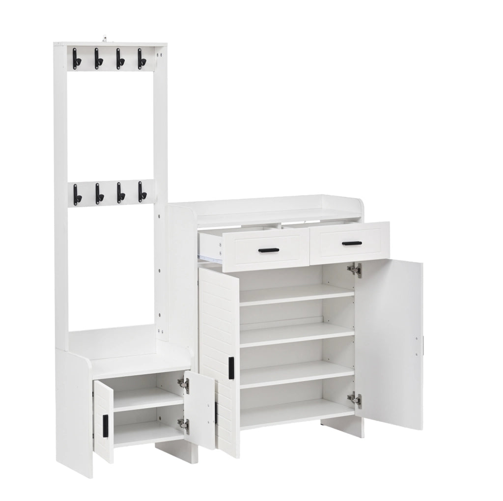 Mobile ingresso con appendiabiti e scarpiera 125x36x165 cm; bianco; in truciolare e MDF
