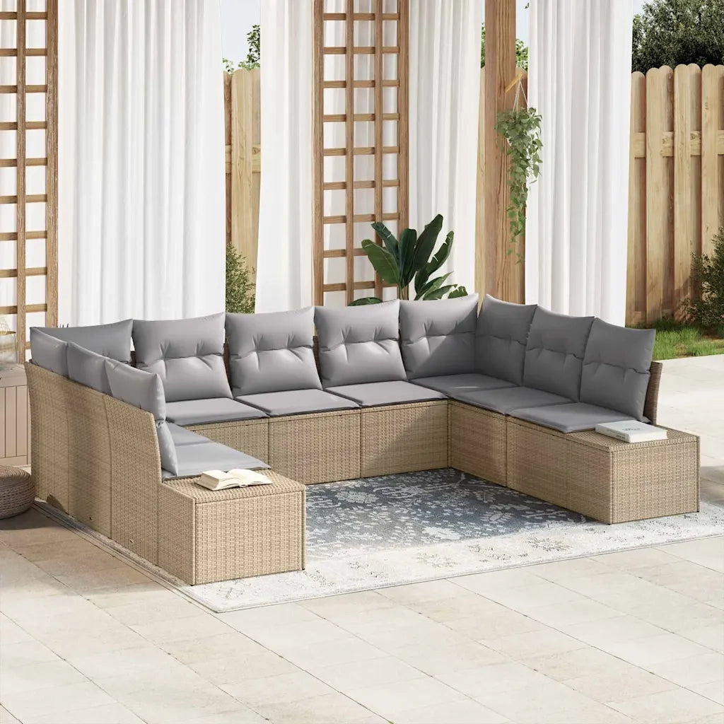 Set Divano da Giardino con cuscino 9 pcs Beige polyrattan 3347220
