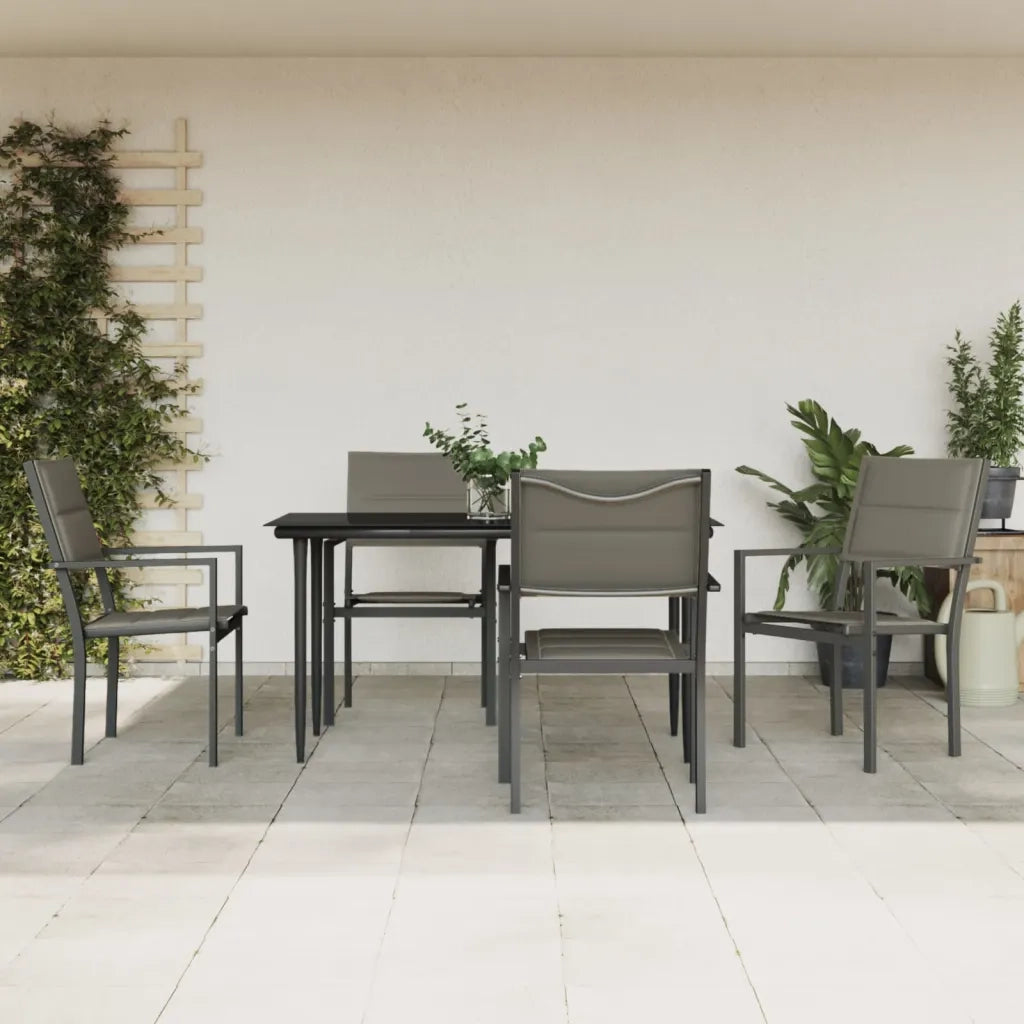 Set da Pranzo da Giardino 5 pz Nero in Acciaio e Textilene