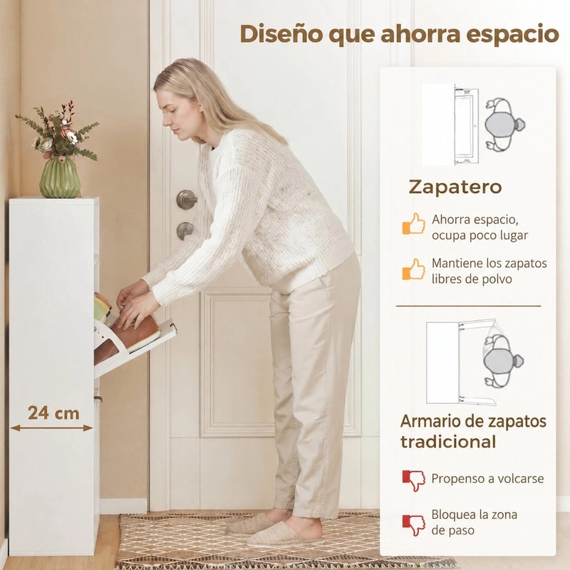 Scarpiera 80x24x102，5 cm bianca， 2 ribalte， per ingresso stretto