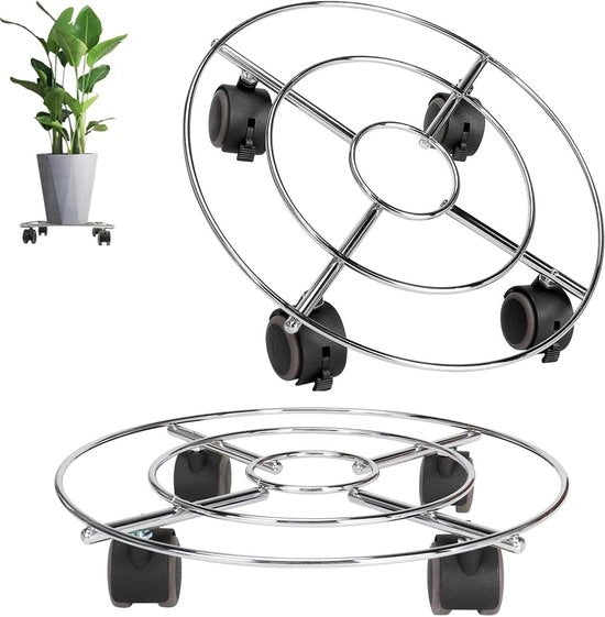 Carrello per piante con ruote bloccabili - 30cm Stand rotolante a forma rotonda per vasi fiori - Carrelli in metallo resistenti all'uso all'aperto - 2 pezzi.