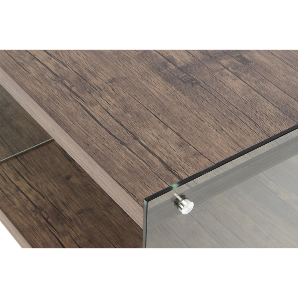 Mobile Porta TV Elementary in Vetro Temperato e Legno Marrone